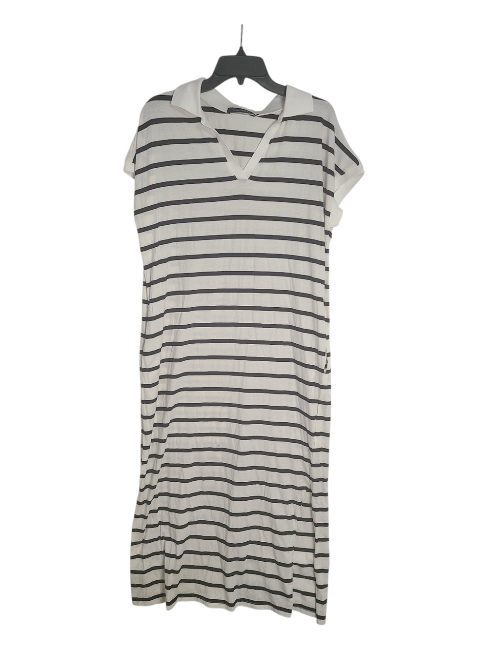 ​MEROKEETY Striped Maxi Dress Small Black White Polo V-Neck Short Sleeve Casual